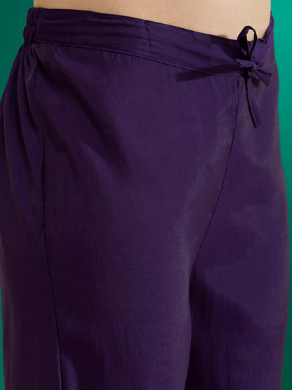 Ethnic Printed Straight Kurta with Pant & Dupatta - Purple