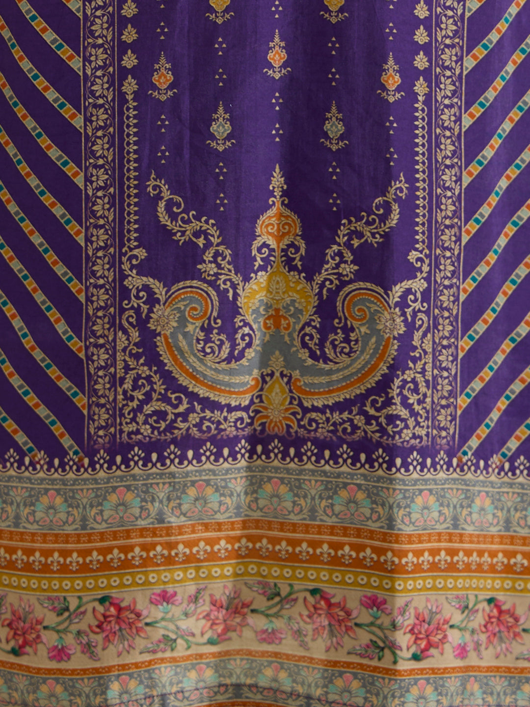 Ethnic Printed Straight Kurta with Pant & Dupatta - Purple