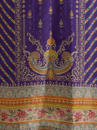 Ethnic Printed Straight Kurta with Pant & Dupatta - Purple