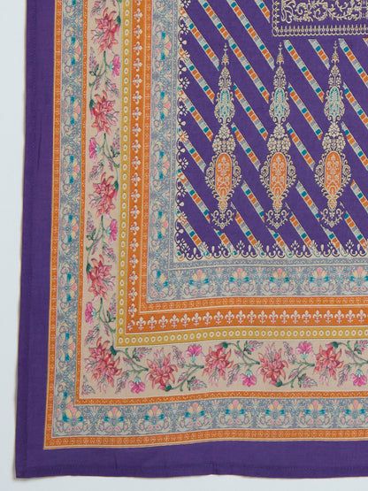 Ethnic Printed Straight Kurta with Pant & Dupatta - Purple