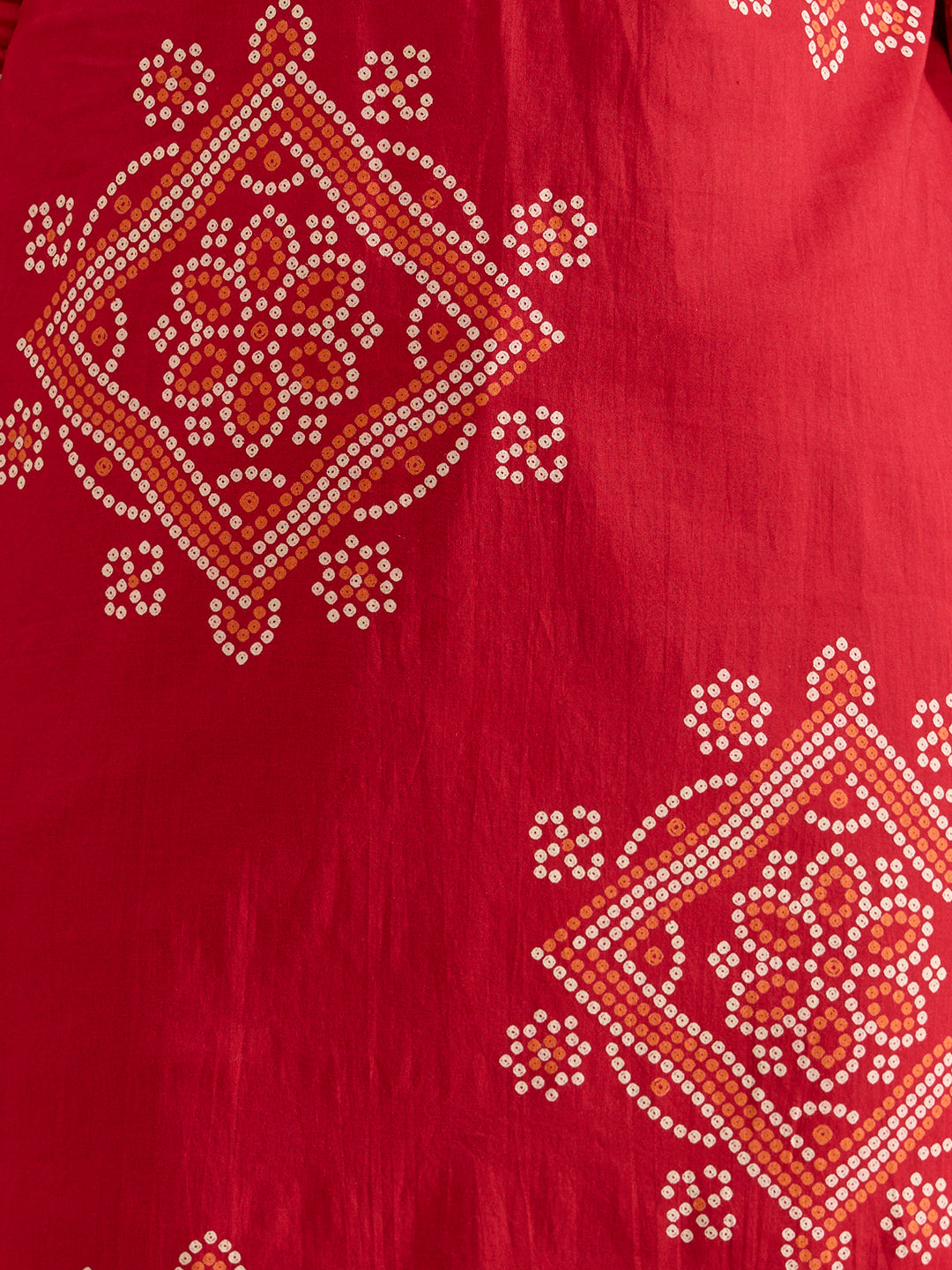 Bandhani Printed Embroidered Straight Kurta with Palazzo and Dupatta - Red