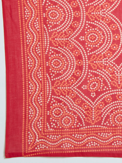 Bandhani Printed Embroidered Straight Kurta with Palazzo and Dupatta - Red