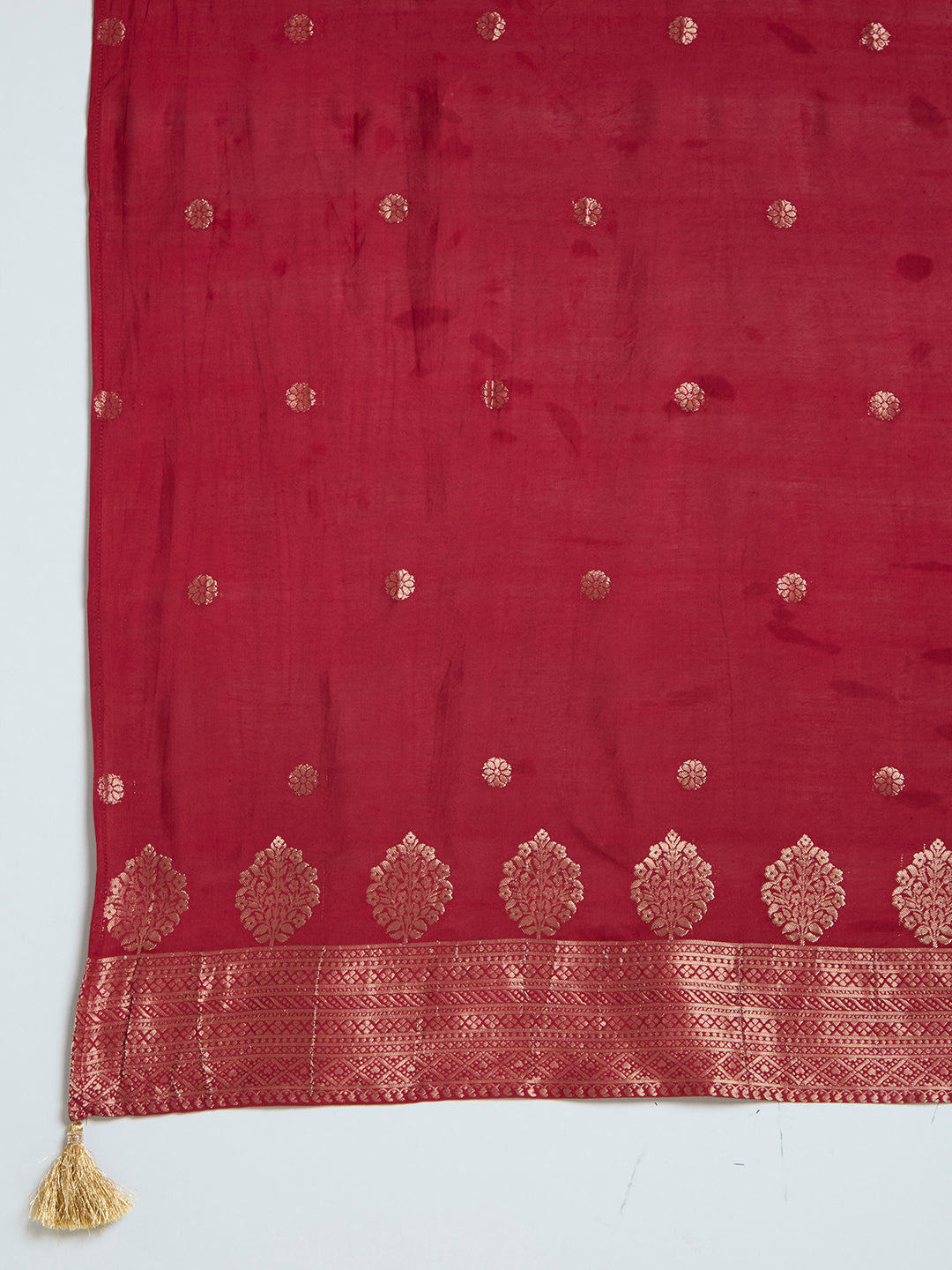 Solid Embroidered Anarkali Flared Kurta with Pant & Dupatta - Maroon