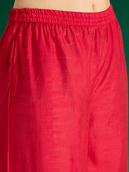 Solid Lotus Zari Embroidered Straight Kurta with Palazzo - Rani