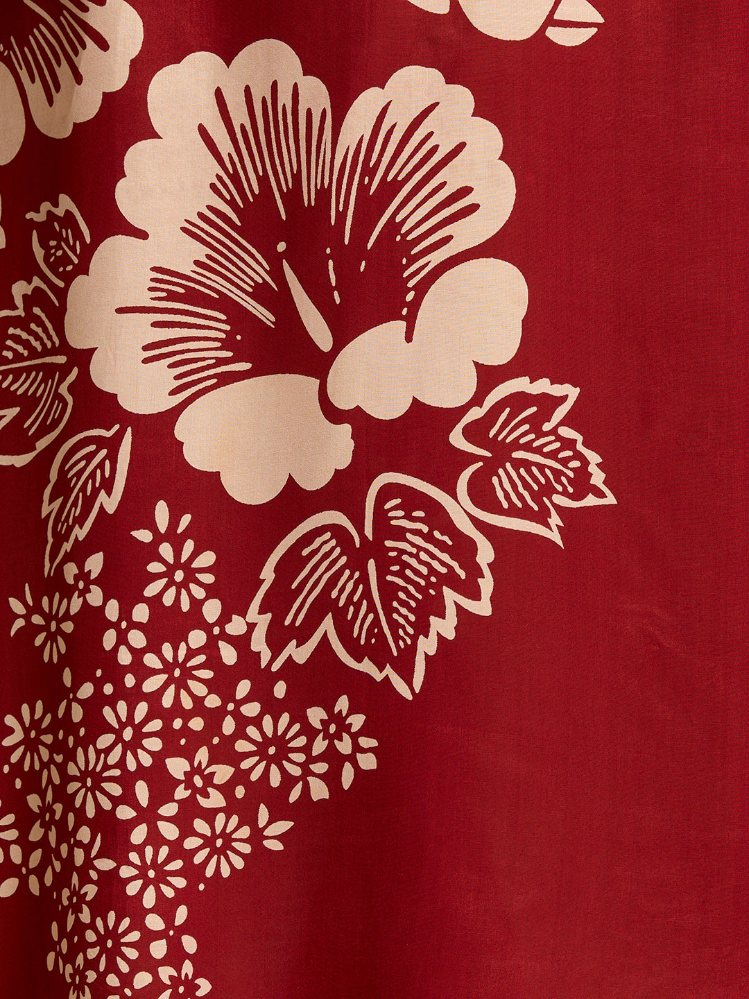 Abstract Floral Printed A-Line Midi Dress with Belt - Maroon