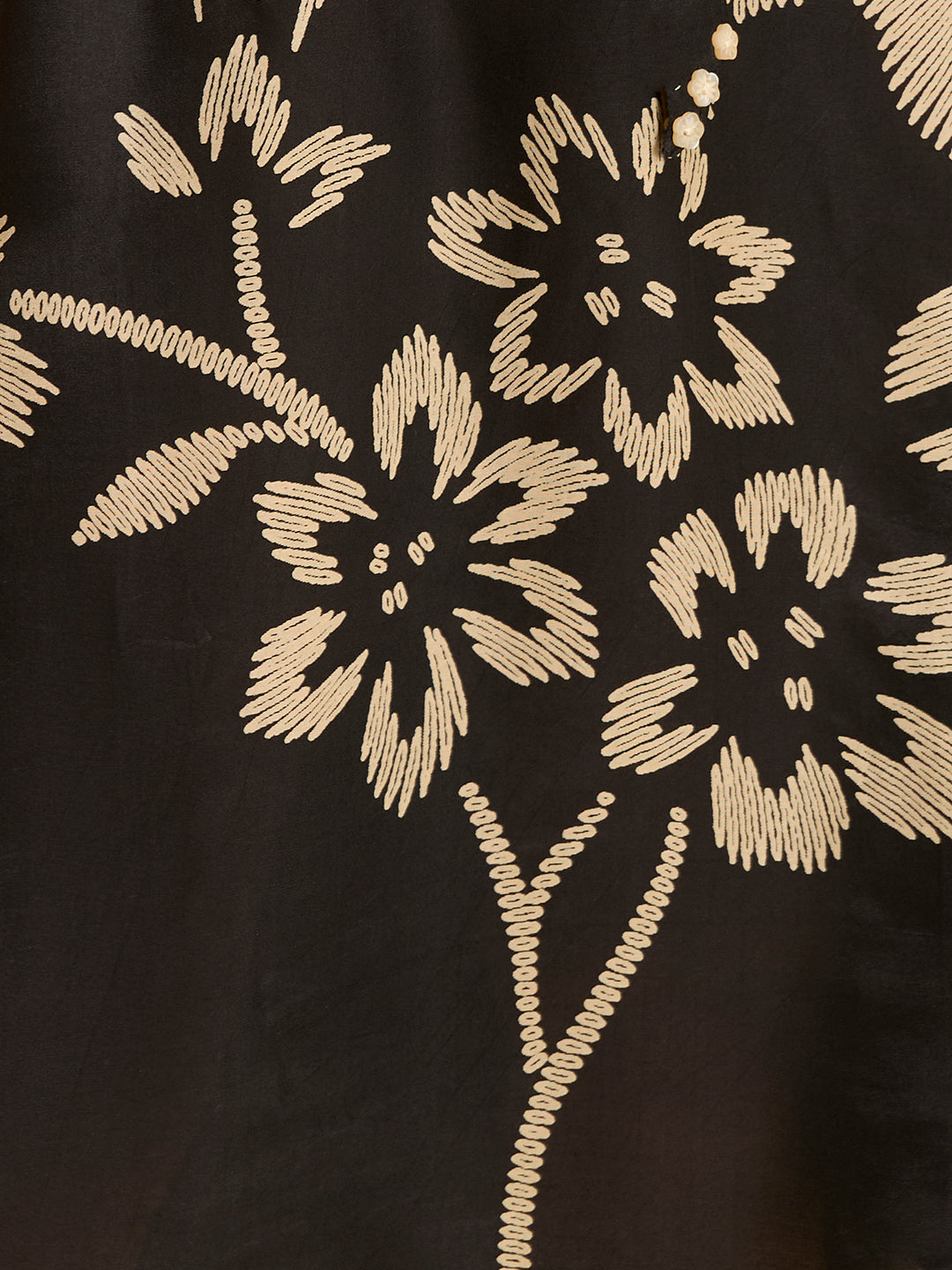 Abstract Floral Printed A-Line Midi Dress with Belt - Black