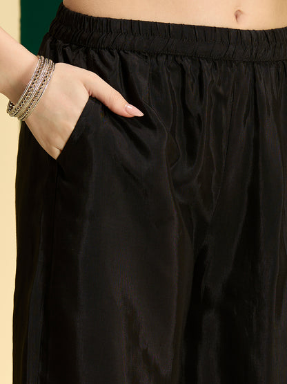 Abstract Floral Printed Straight Fit Co-ord Set - Black