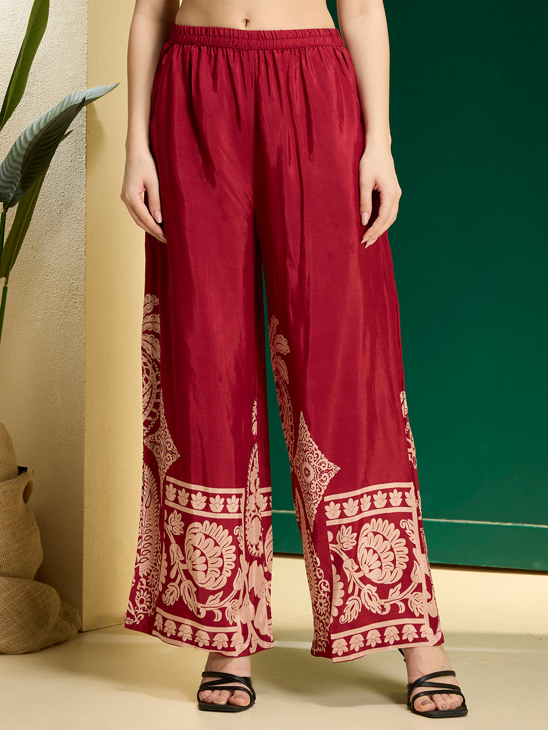 Abstract Printed A-Line Co-ord Set - Maroon