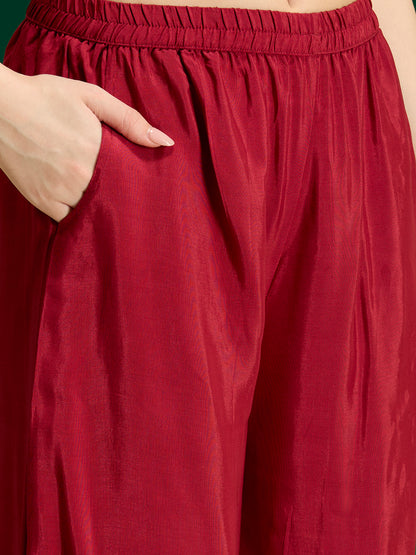 Abstract Printed A-Line Co-ord Set - Maroon