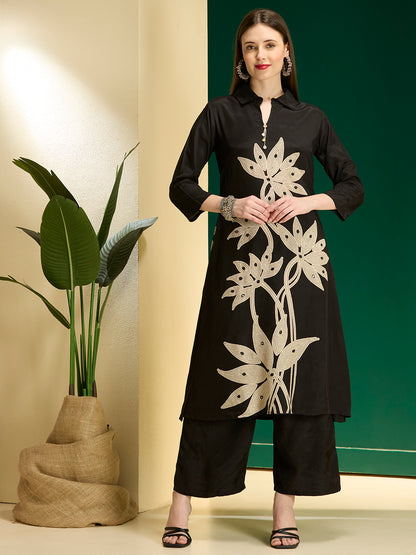 Abstract Printed A-Line Co-ord Set - Black