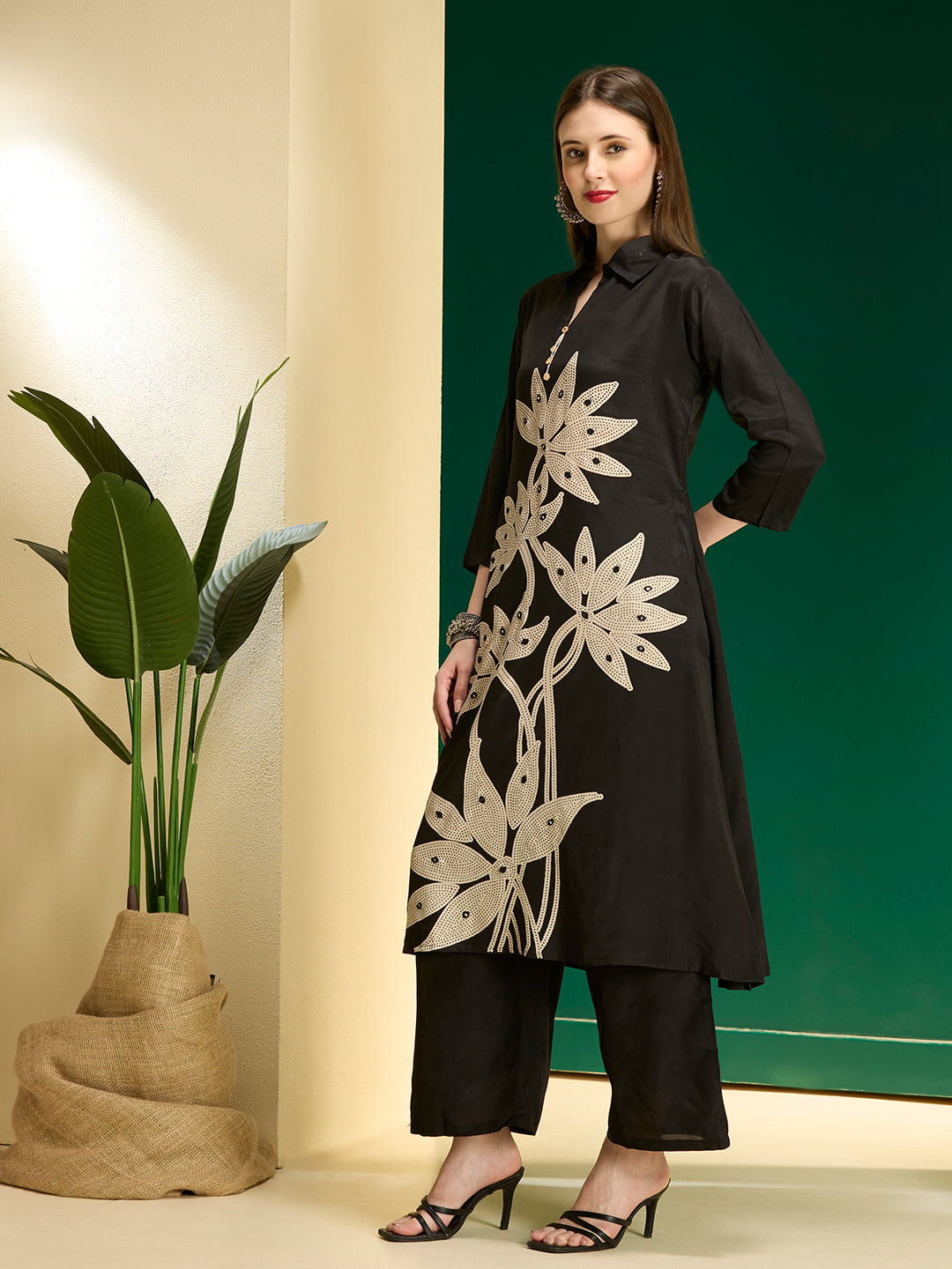 Abstract Printed A-Line Co-ord Set - Black