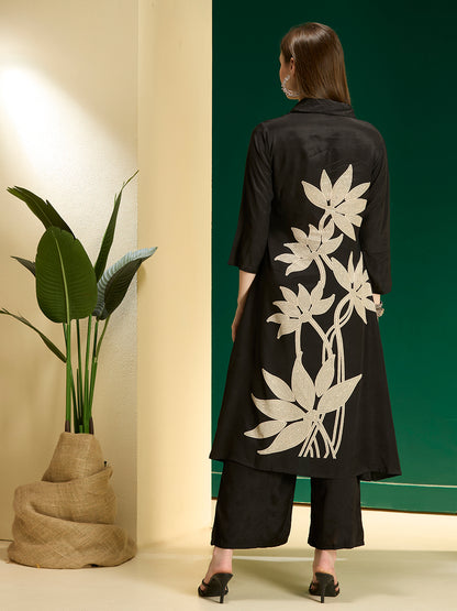 Abstract Printed A-Line Co-ord Set - Black