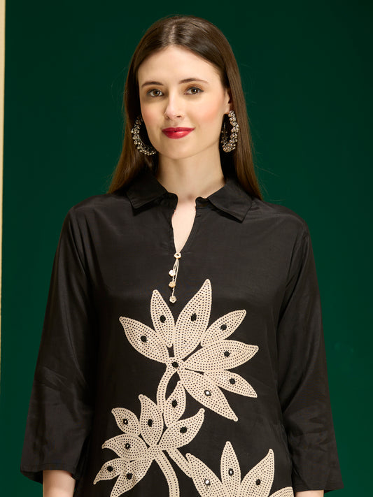 Abstract Printed A-Line Co-ord Set - Black