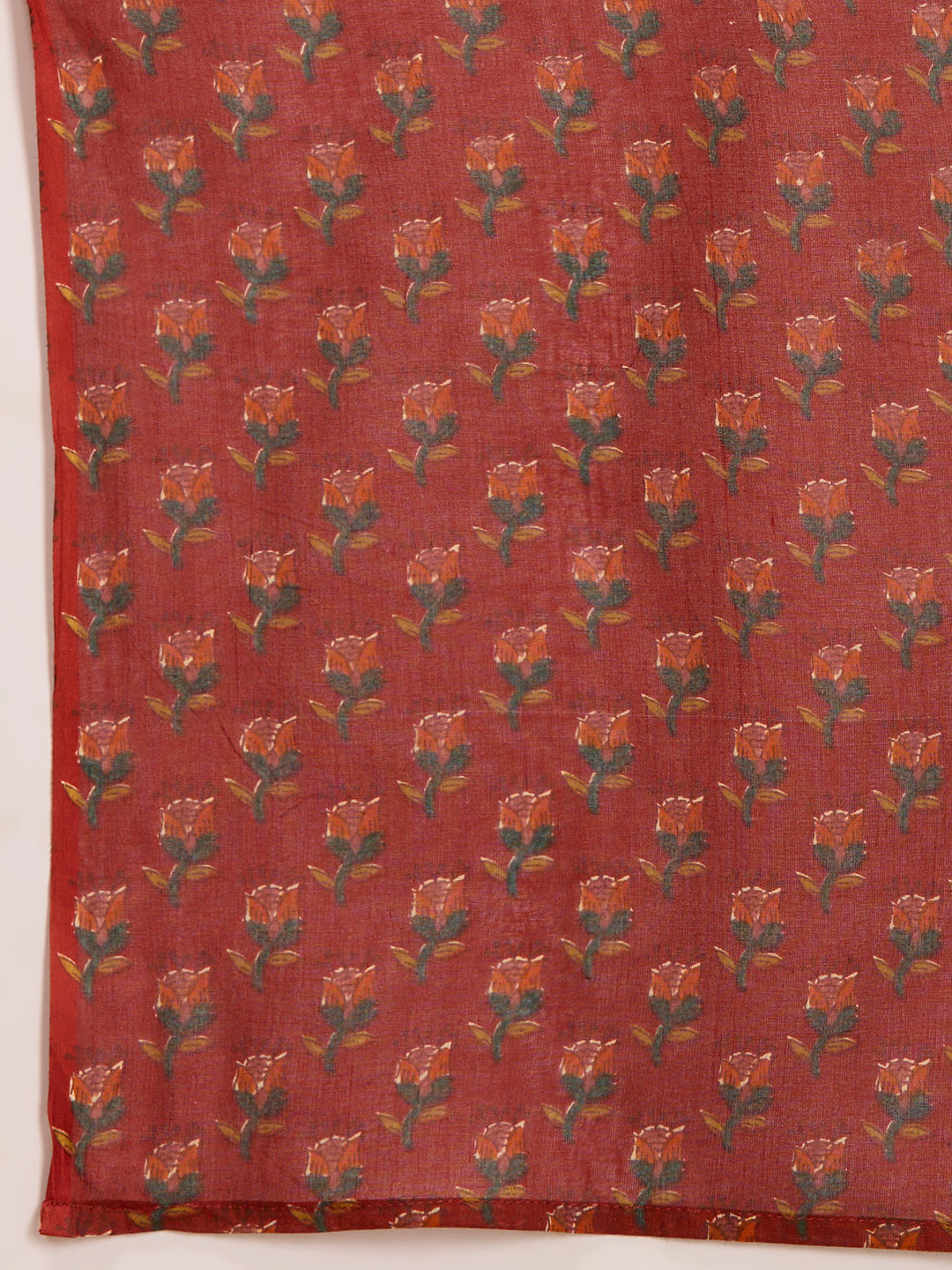 Ethnic Floral Printed Anarkali Flared Kurta with Pant and Dupatta - Red