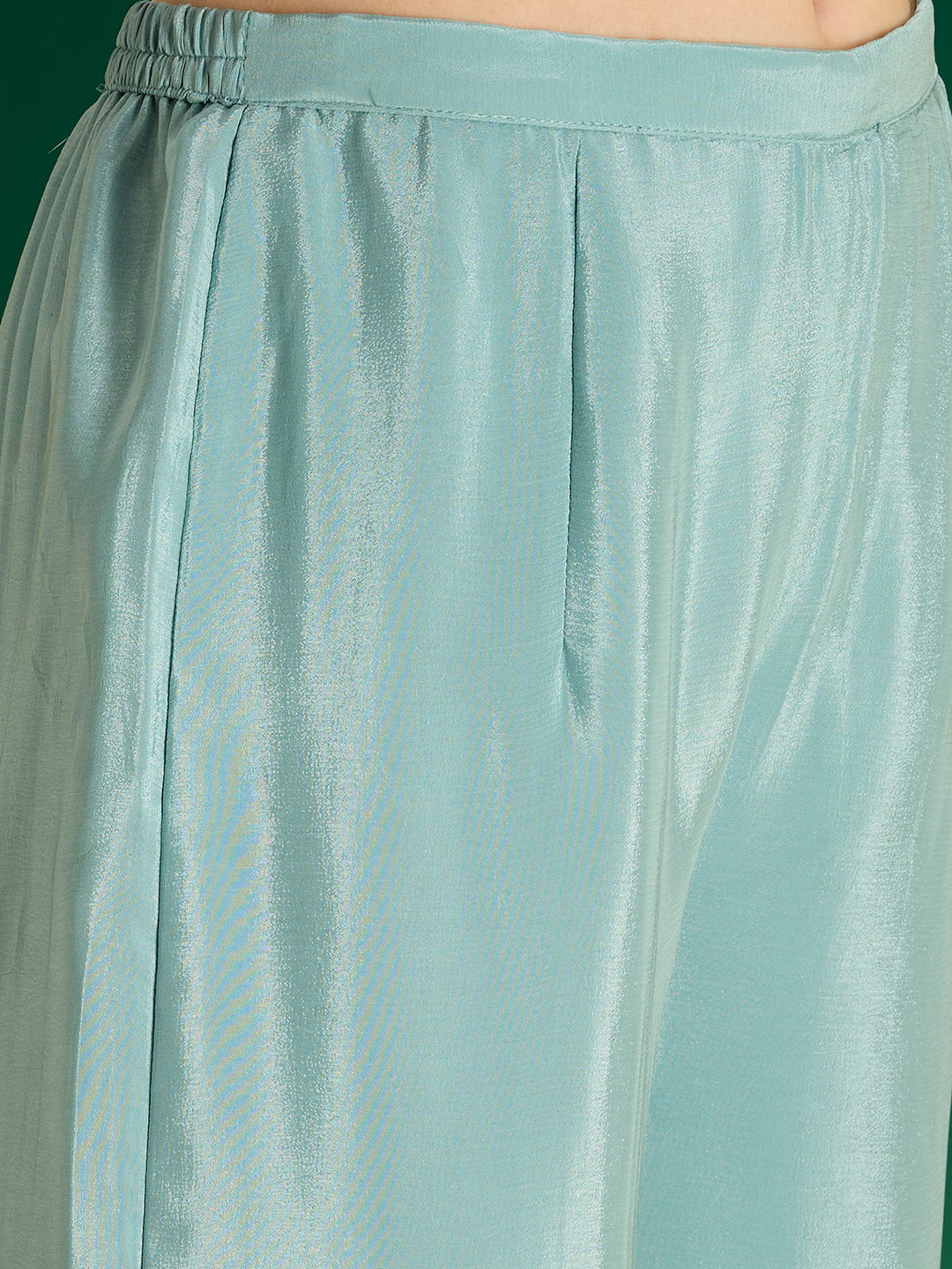 Solid Floral Hand Embroidered Straight Kurta with Palazzo & Dupatta - Blue