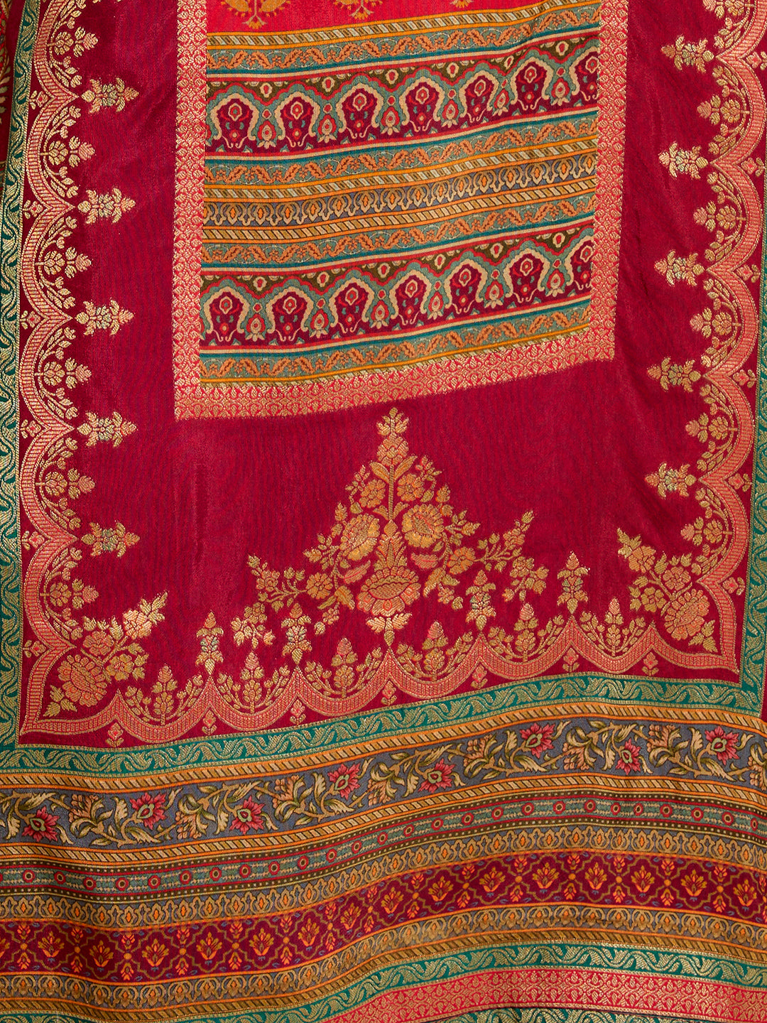 Ethnic Floral Printed & Embroidered Straight & Kurta with Pant and Dupatta - Maroon