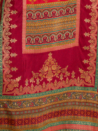 Ethnic Floral Printed & Embroidered Straight & Kurta with Pant and Dupatta - Maroon