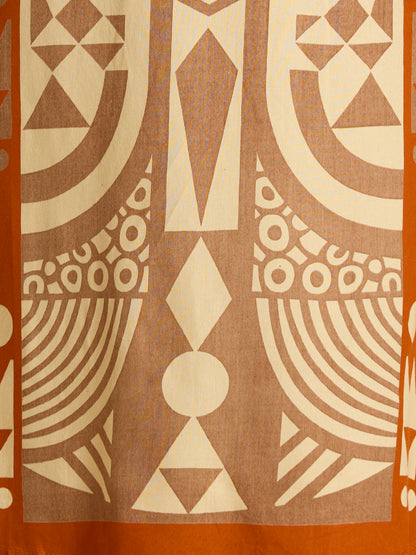 Geometric Printed & Embroidered A-Line Kurta with Palazzo & Dupatta - Rust