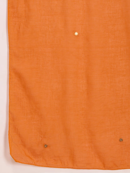 Geometric Printed & Embroidered A-Line Kurta with Palazzo & Dupatta - Rust