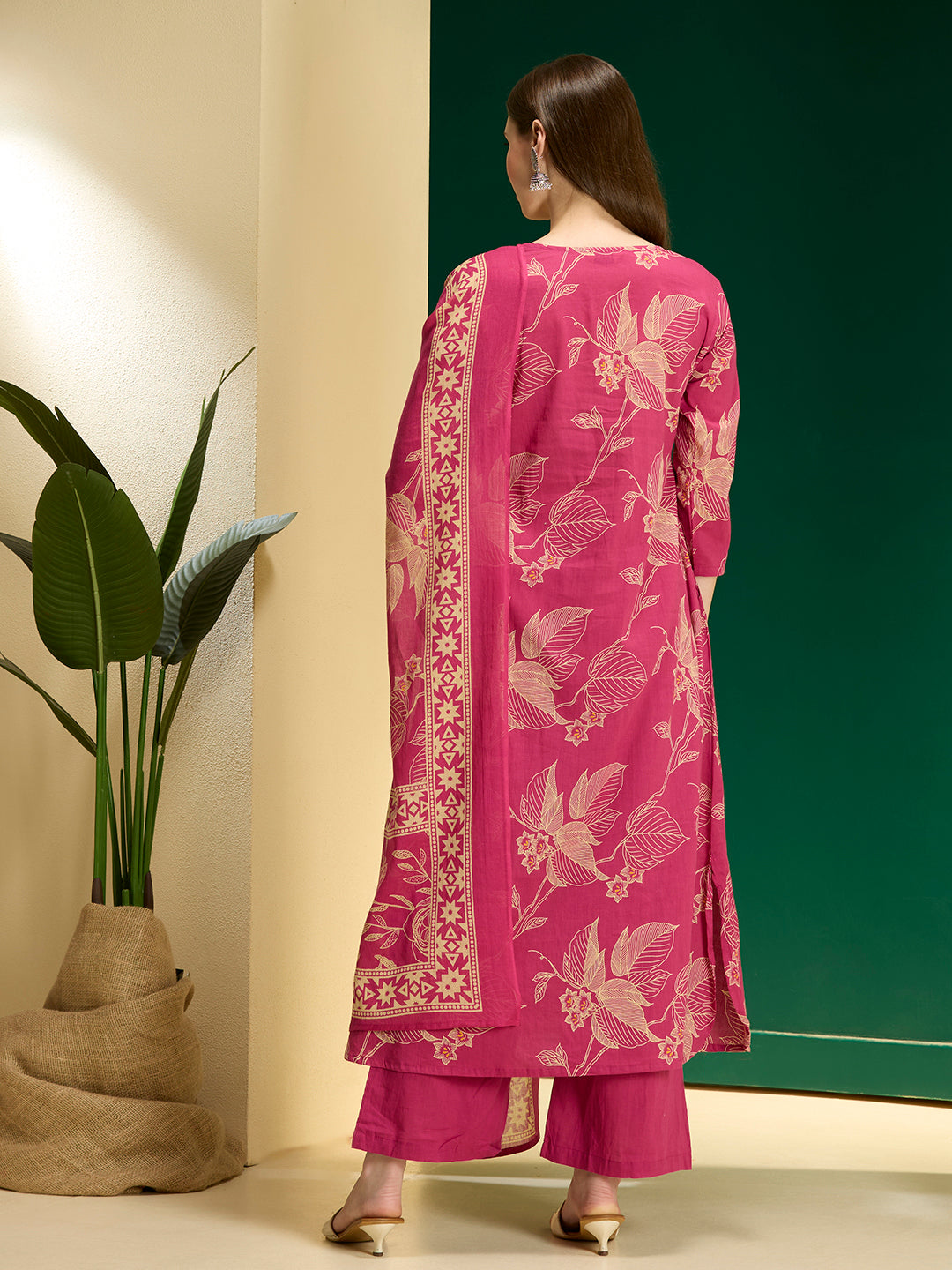 Floral Printed A-Line Kurta with Palazzo & Dupatta - Rani