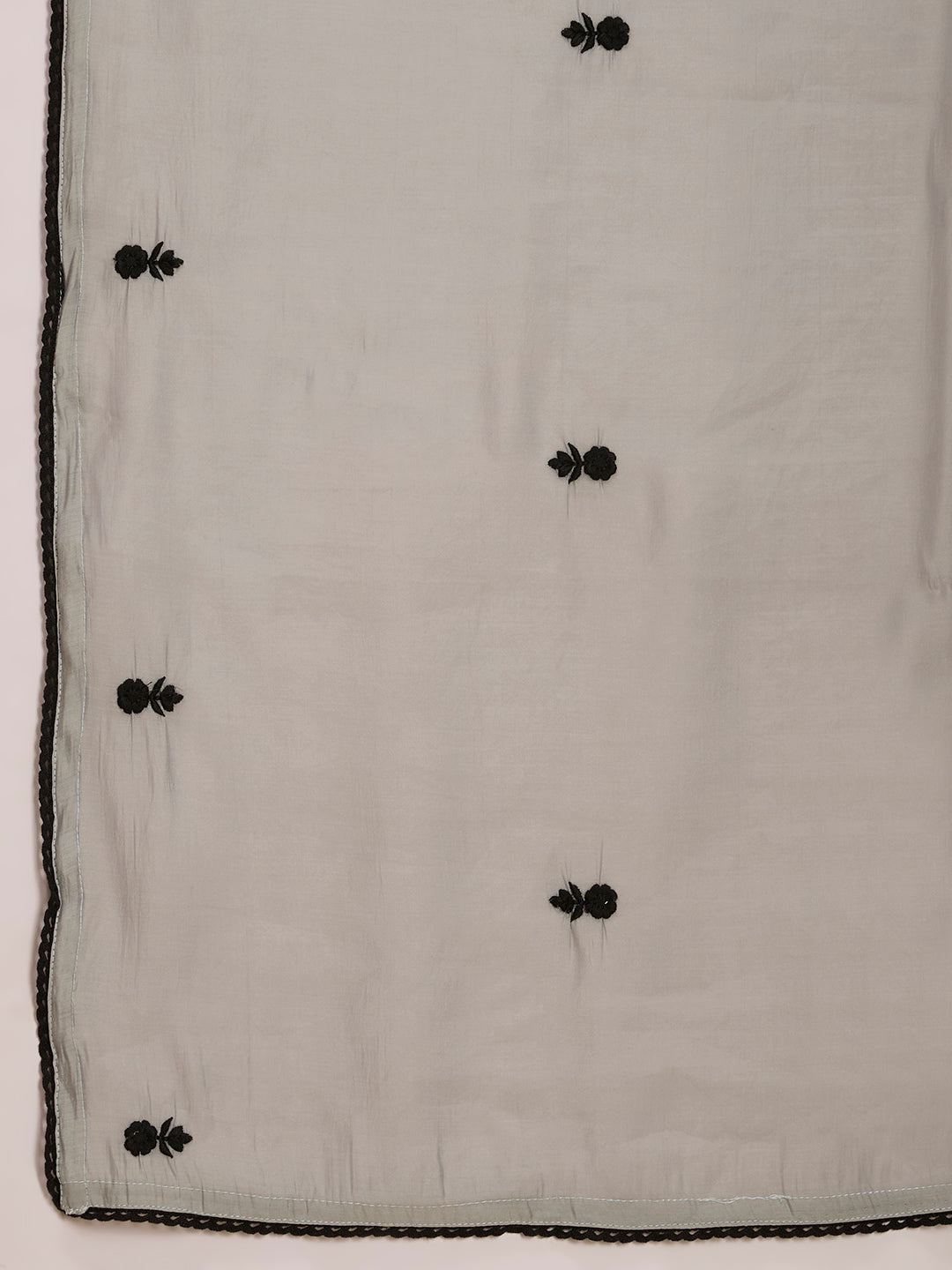 Floral Embroidered A-Line Pleated Kurta with Palazzo & Dupatta - Grey