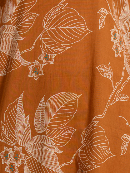 Ethnic Floral Printed A-Line Kurta with Palazzos and Dupatta - Orange