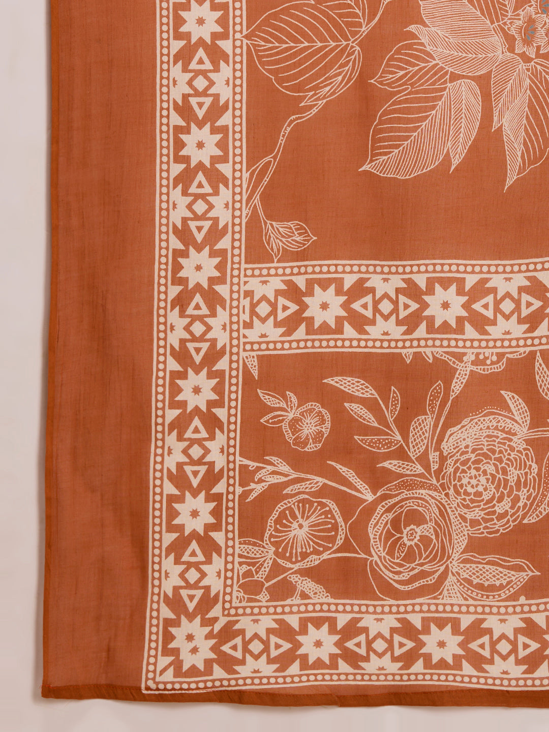 Ethnic Floral Printed A-Line Kurta with Palazzos and Dupatta - Orange