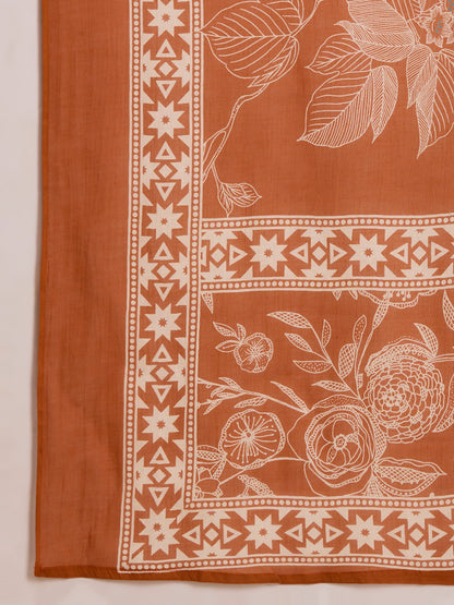 Ethnic Floral Printed A-Line Kurta with Palazzos and Dupatta - Orange