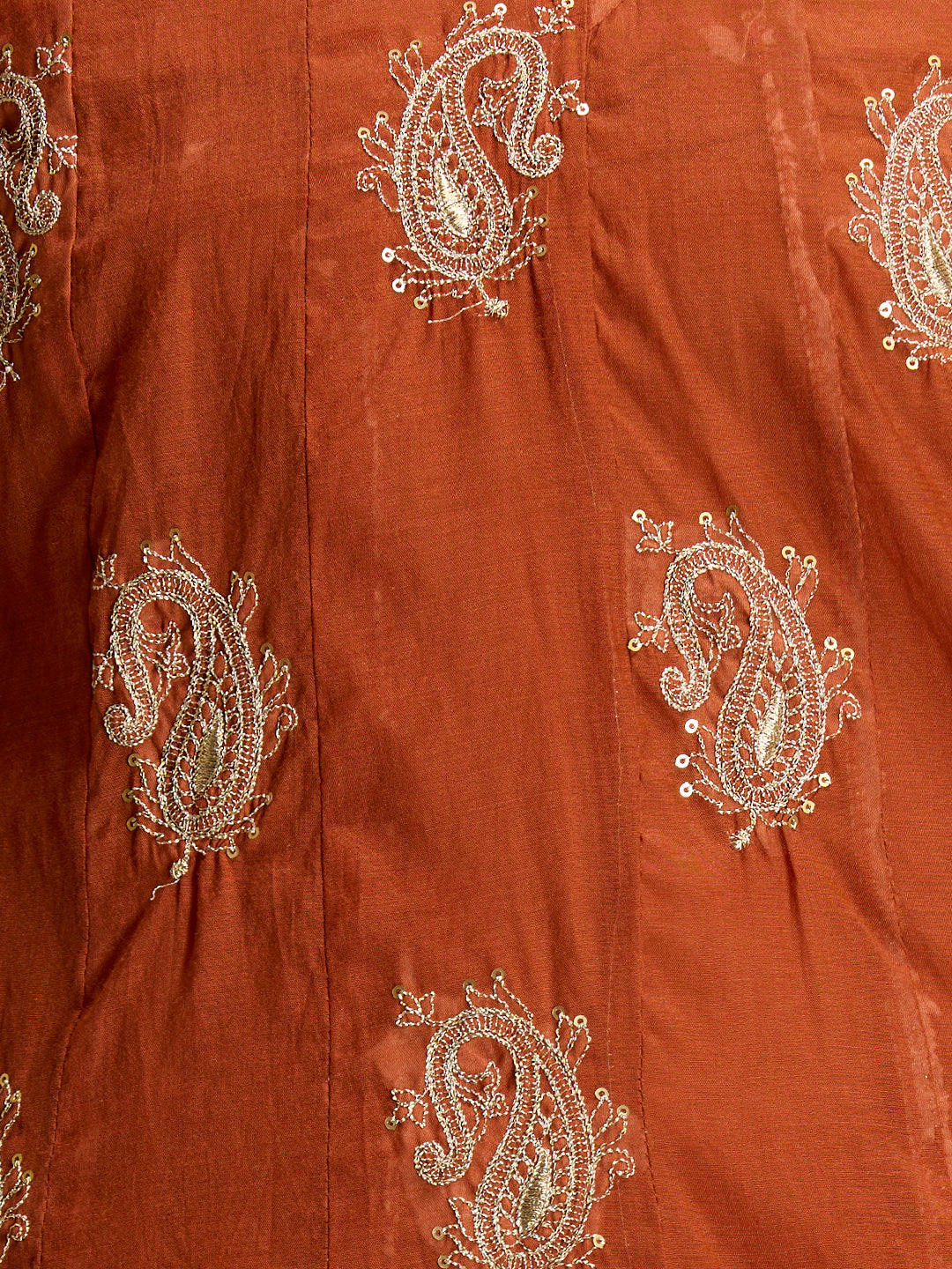 Solid Paisley Embroidered Anarkali with Pant & Dupatta - Rust