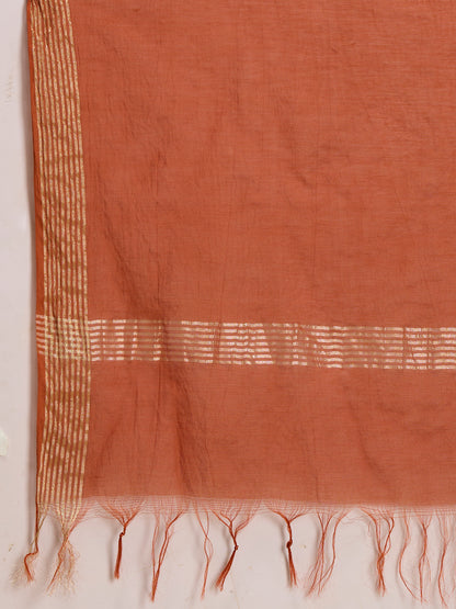 Solid Paisley Embroidered Anarkali with Pant & Dupatta - Rust