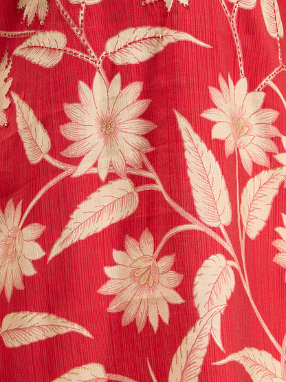 Ethnic & Floral Printed Straight Fit Kurta - Pink