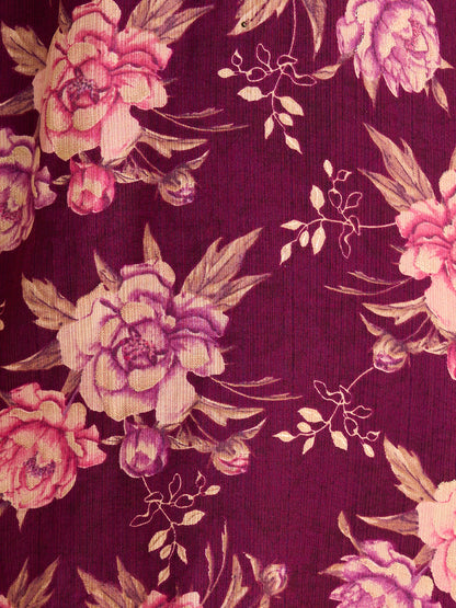 Ethnic & Floral Printed Straight Fit Kurta - Purple