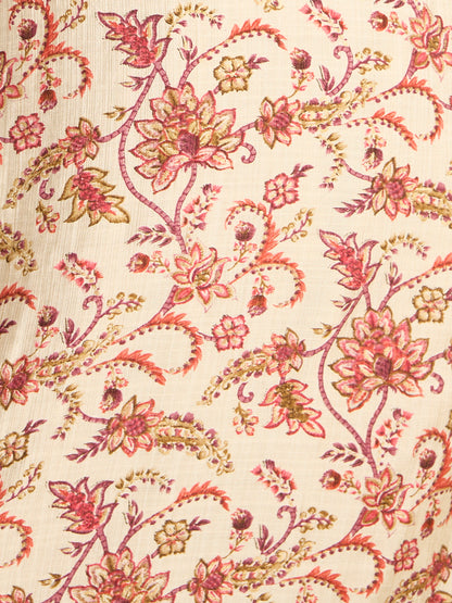 Ethnic & Floral Printed Straight Fit Kurta - Cream