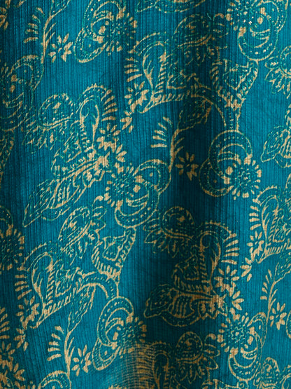 Ethnic & Floral Printed Straight Fit Kurta - Teal
