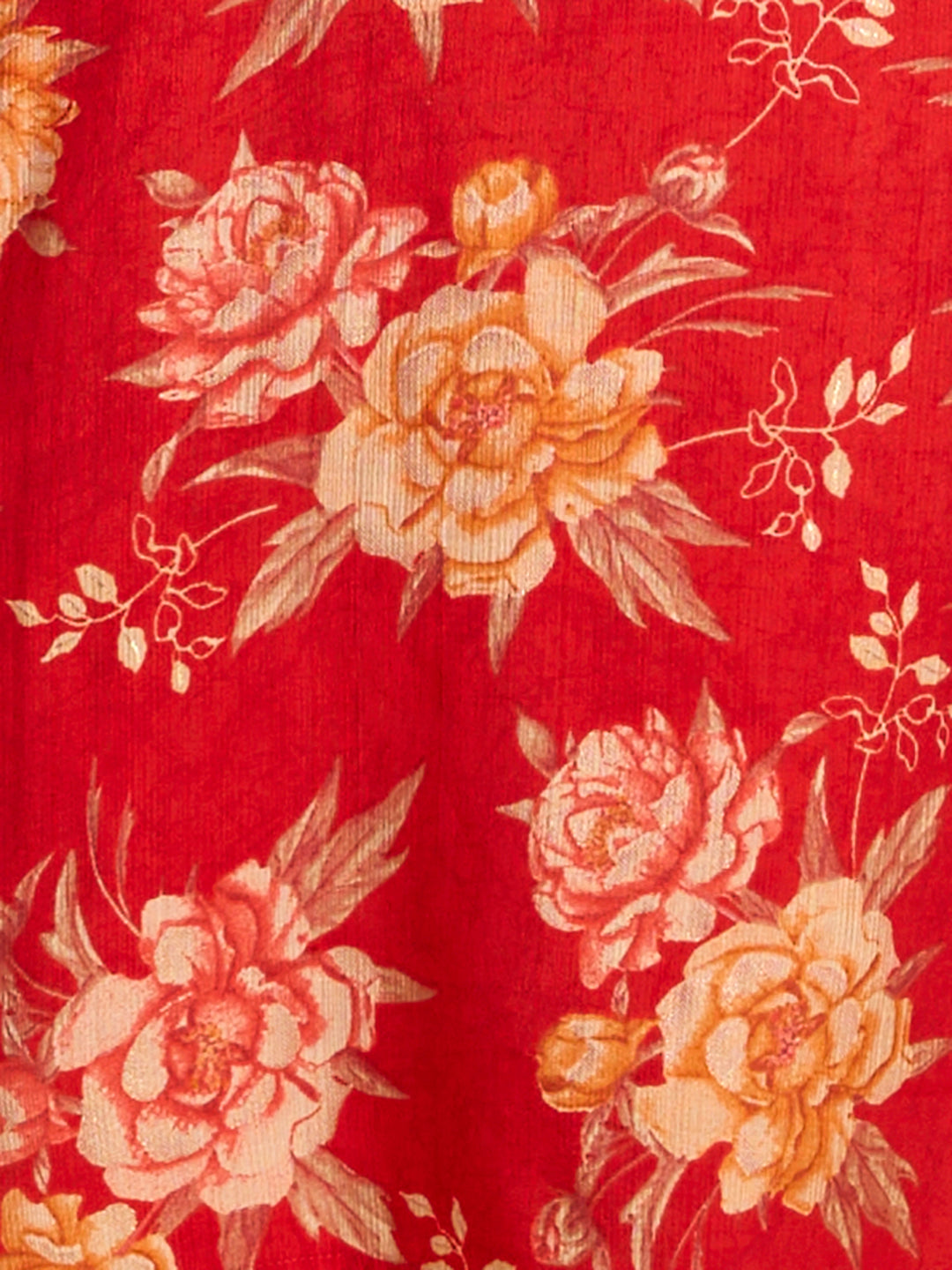 Ethnic & Floral Printed Straight Fit Kurta - Red