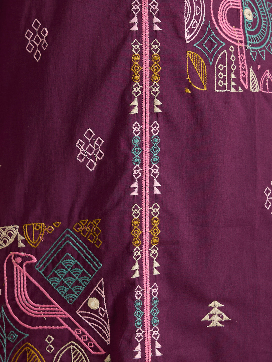 Solid Ethnic Embroidered Straight Kurta with Pant - Burgundy