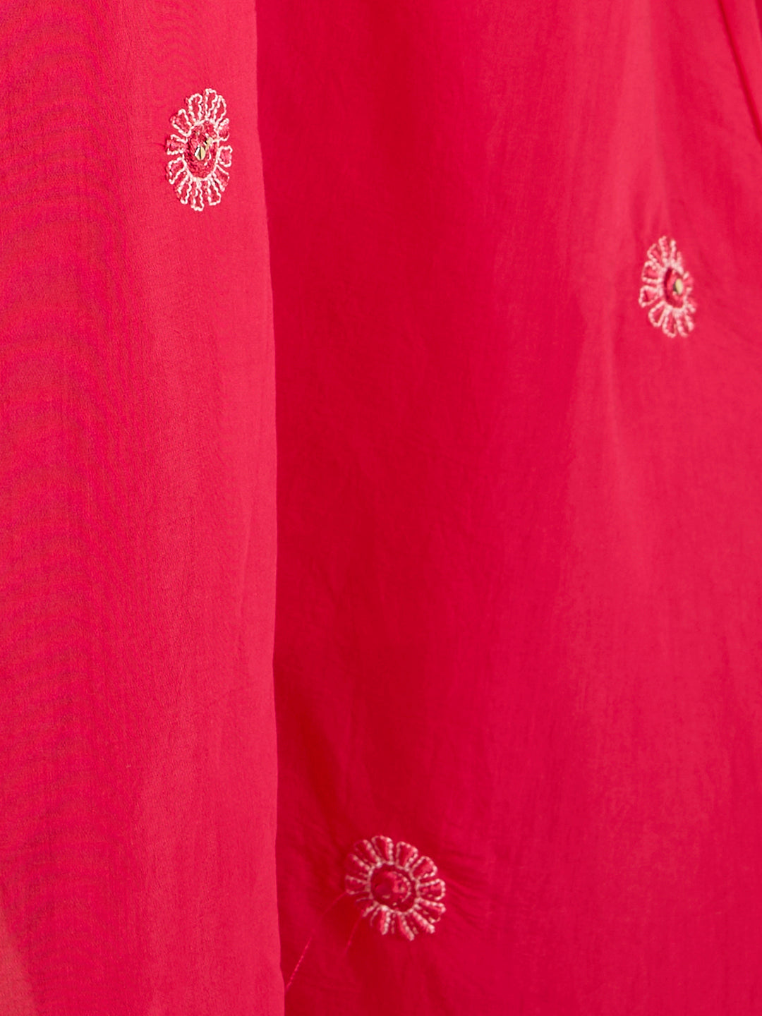 Solid Floral Embroidered A-Line Kurta with Pant & Dupatta - Pink