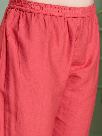 Floral Foil Printed Straight Kurta with Pant & Dupatta - Red