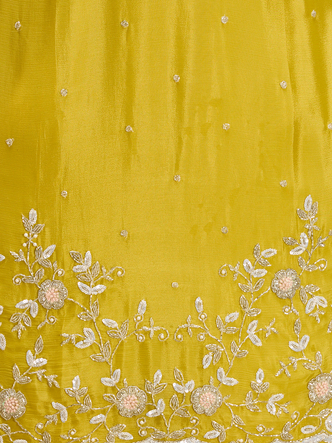Solid Floral Hand Embroidered Straight Kurta with Palazzo & Dupatta - Mustard