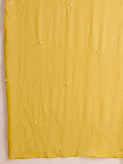 Solid Floral Hand Embroidered Straight Kurta with Palazzo & Dupatta - Mustard