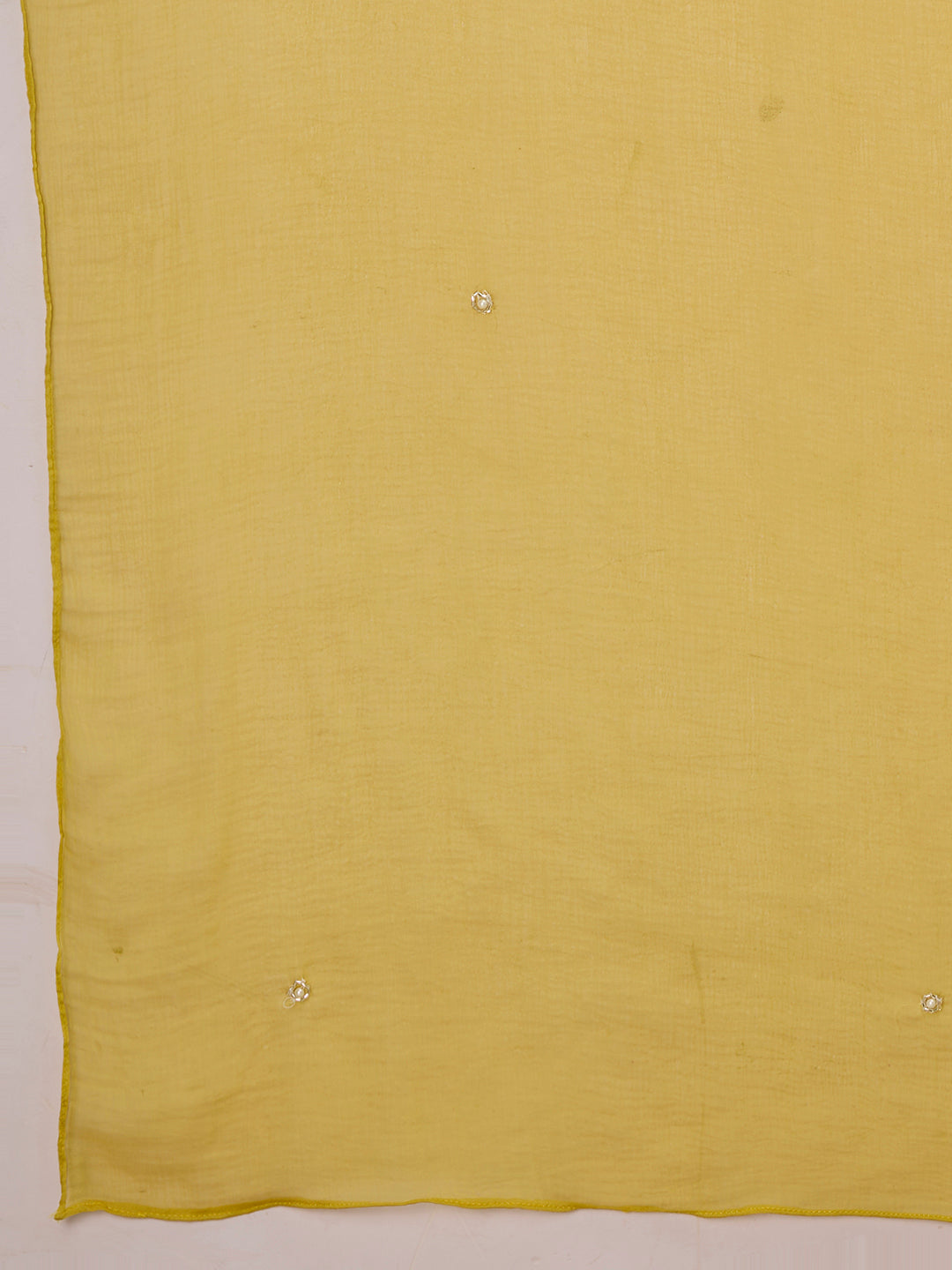 Solid Floral Hand Embroidered Straight Kurta with Palazzo & Dupatta - Yellow