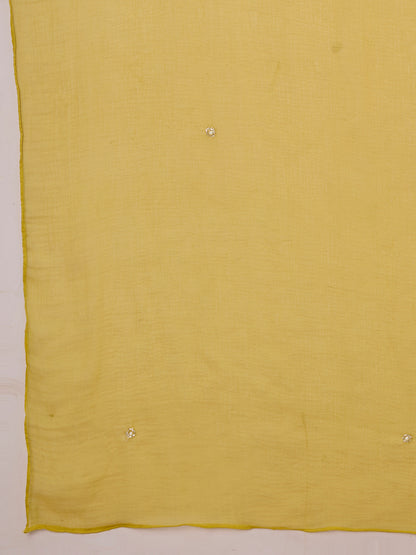 Solid Floral Hand Embroidered Straight Kurta with Palazzo & Dupatta - Yellow