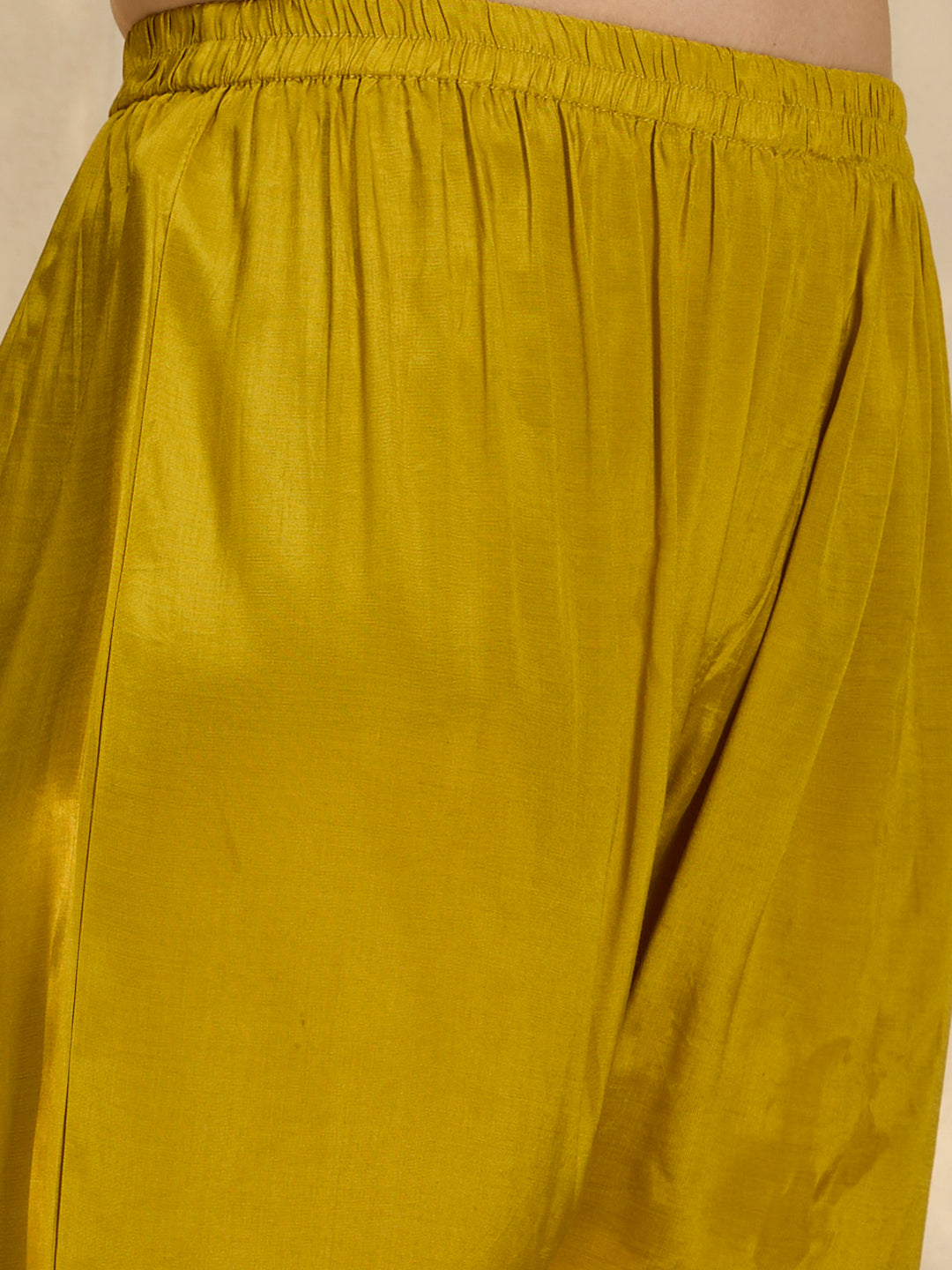 Solid Floral Gota Patti Embroidered A-Line Kurta with Pant & Dupatta - Mustard