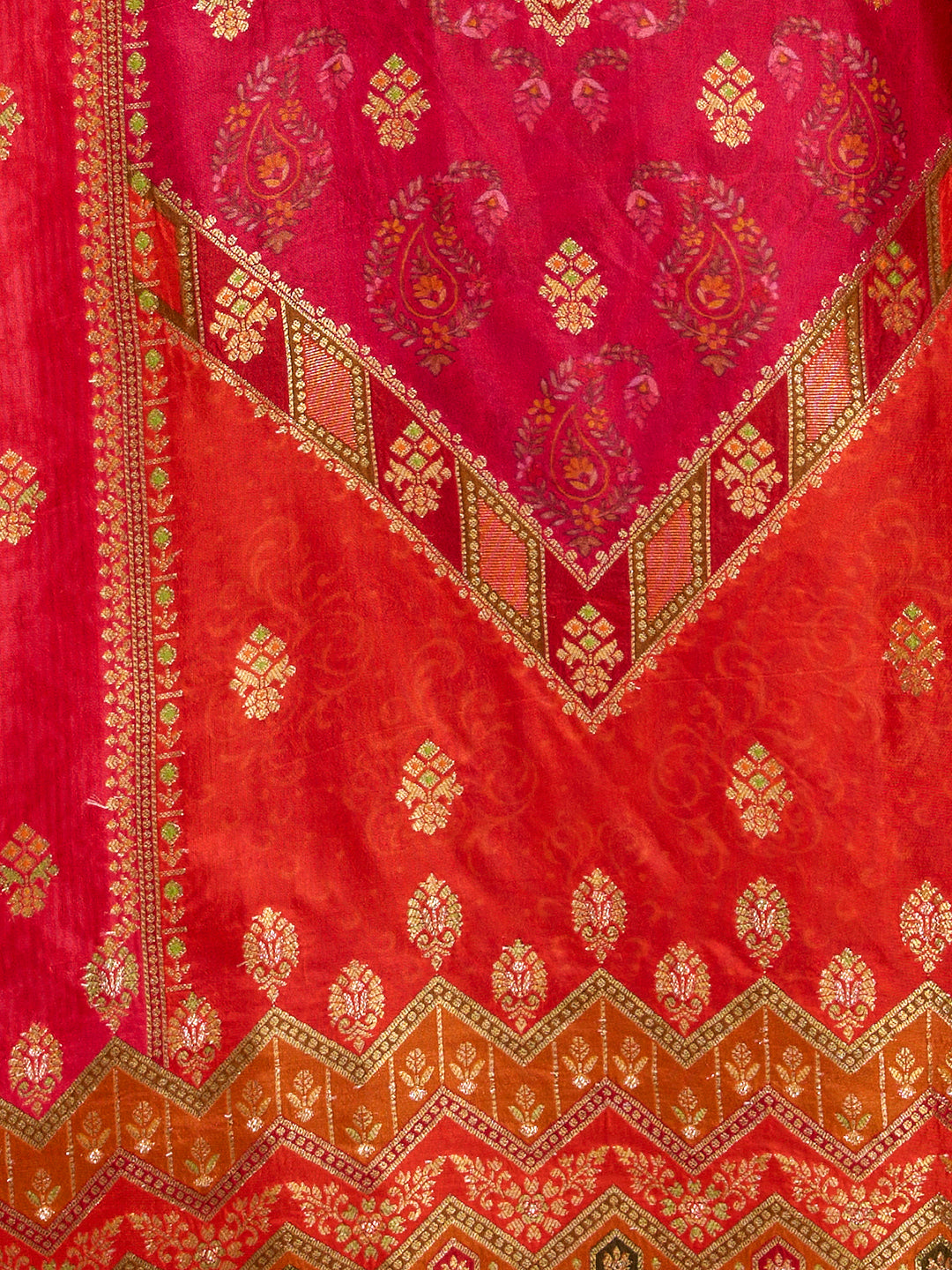 Ethnic Printed Jacquard Kurta with Pant and Dupatta - Red