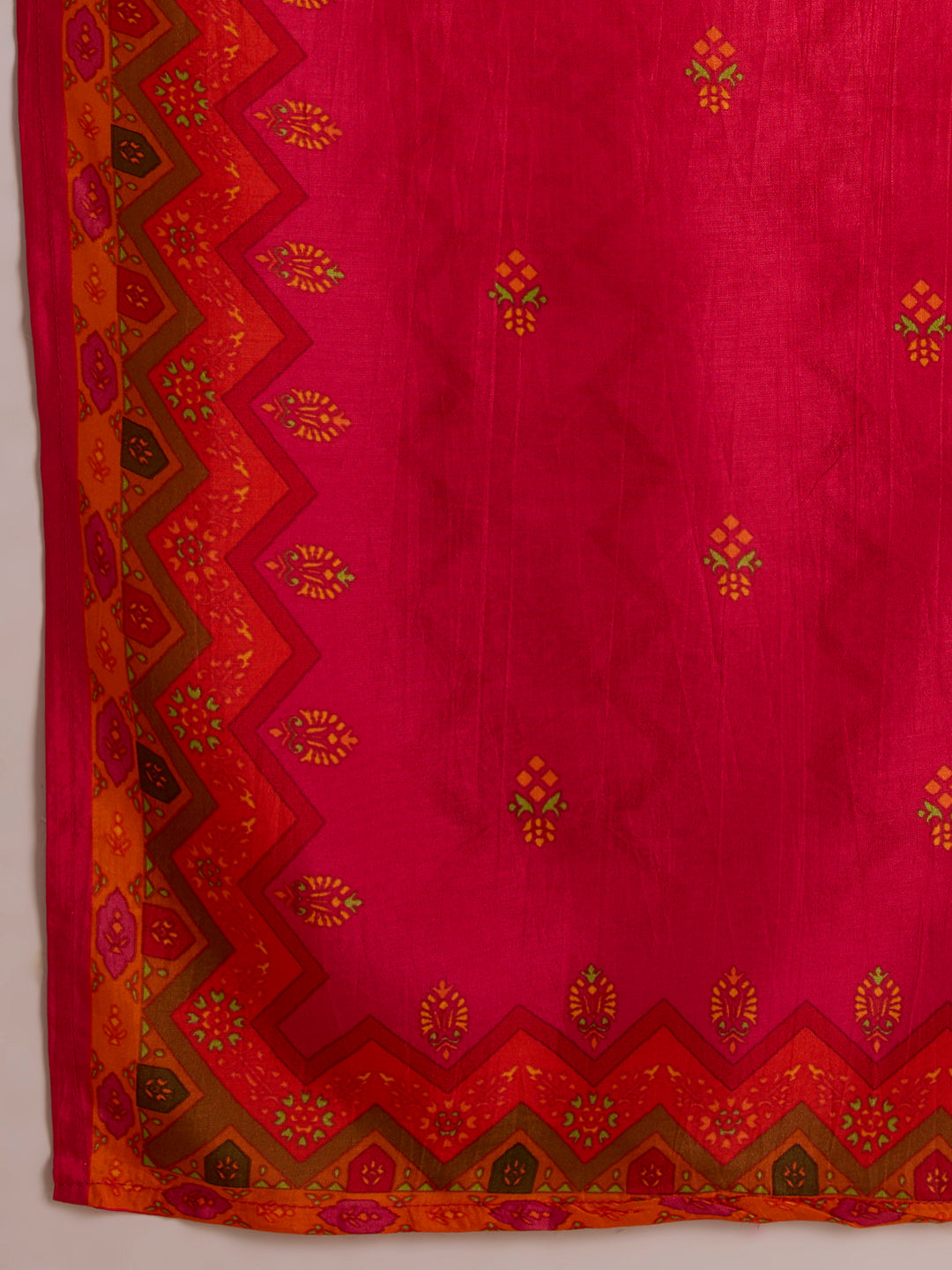 Ethnic Printed Jacquard Kurta with Pant and Dupatta - Red