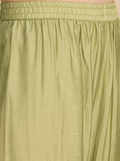 Solid Threadwork Tree Embroidered A-Line Co-ord Set - Pista Green