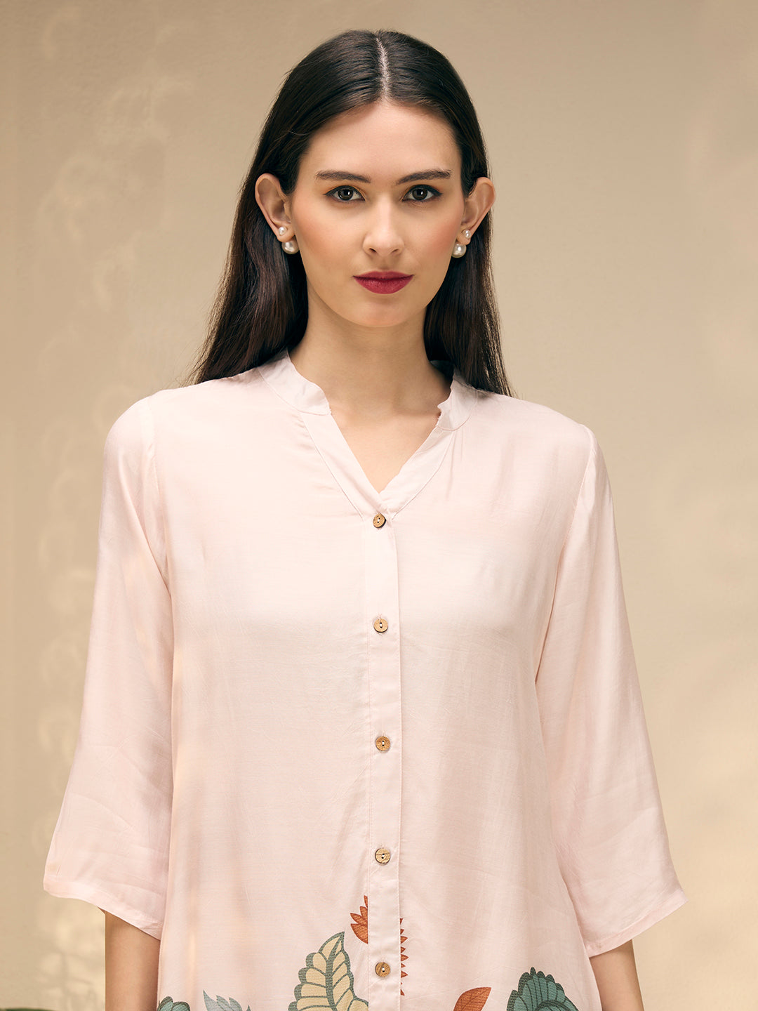 Ethnic Floral Printed Straight Fit Co-ord Set - Off White