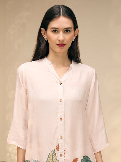 Ethnic Floral Printed Straight Fit Co-ord Set - Off White