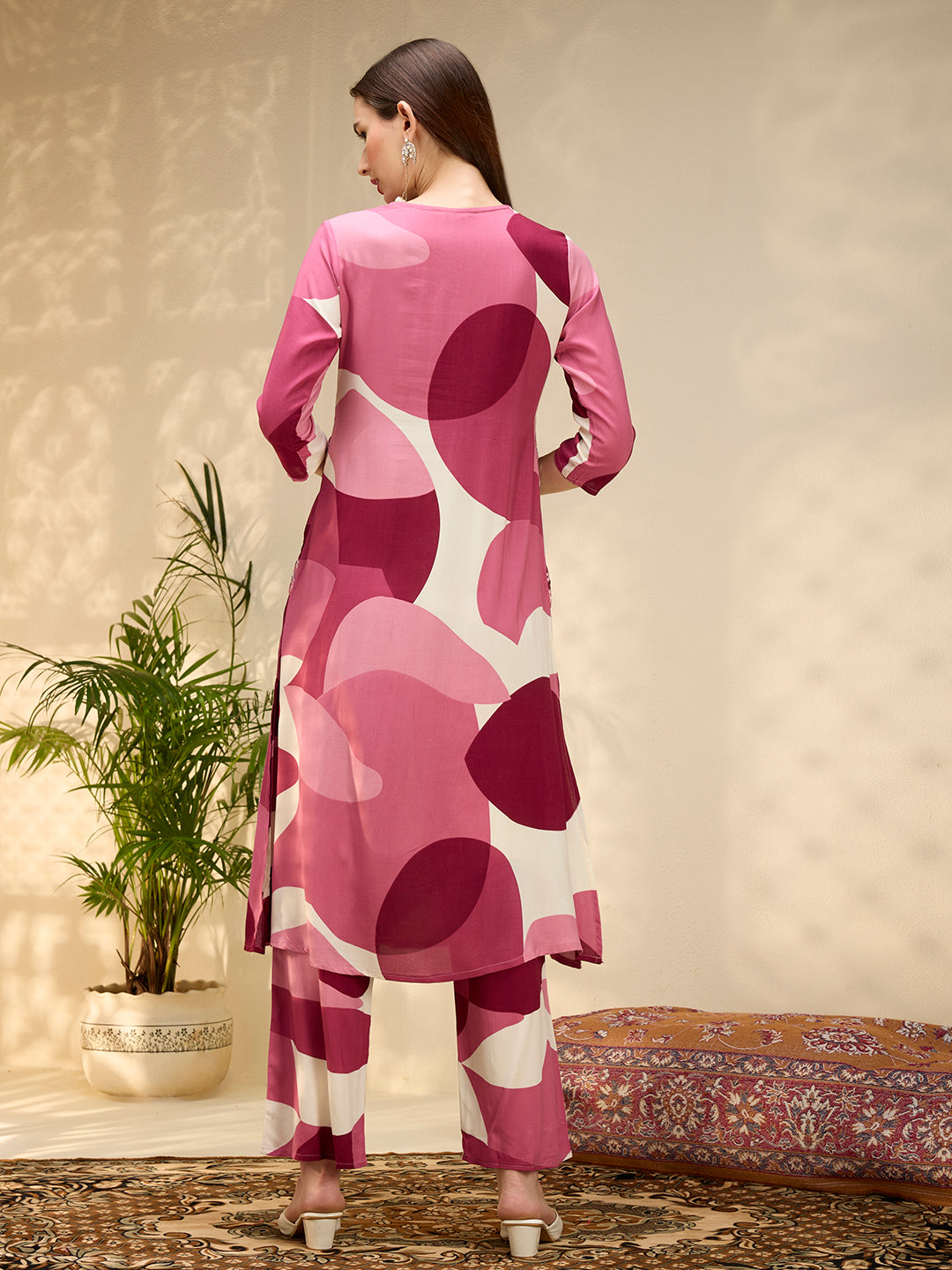Abstract Printed & Embroidered A-Line Kurta with Palazzo - Multi