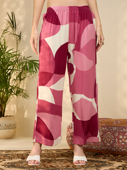 Abstract Printed & Embroidered A-Line Kurta with Palazzo - Multi